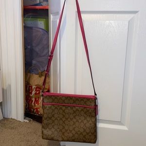 Coach Large File Crossbody bag purse Hot Pink